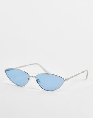 Jeepers Peepers cat eye sunglasses with silver frame and blue lens Jeepers Peepers