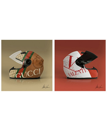 Набор «Haute Helmets» Безрамные свободно плавающие панели из закаленного стекла. Набор графических настенных рисунков из 2 штук, 24 x 24 x 0,2 дюйма каждая. Empire Art Direct