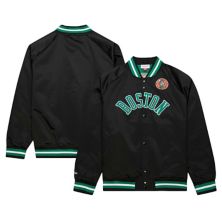 Мужская черная мужская куртка Mitchell & Ness Boston Celtics Big & Tall из твердой древесины с надписью из атласа реглан на молнии во всю длину Mitchell & Ness