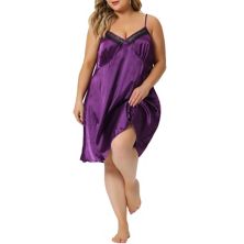 Plus Size Nightgown For Women Satin Camisole V-neck Sleeveles Lace Trim Lingerie Dress Sleepwear Agnes Orinda