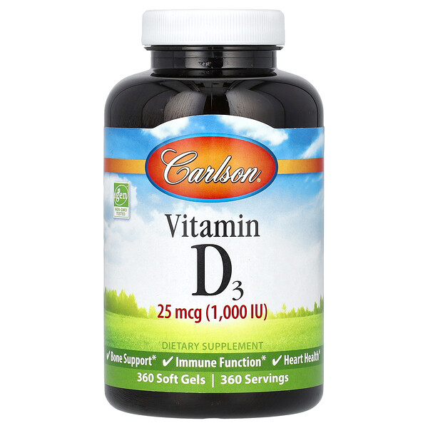 Витамин D3 - 25 мкг (1000 МЕ) - 360 мягких капсул - Carlson Carlson