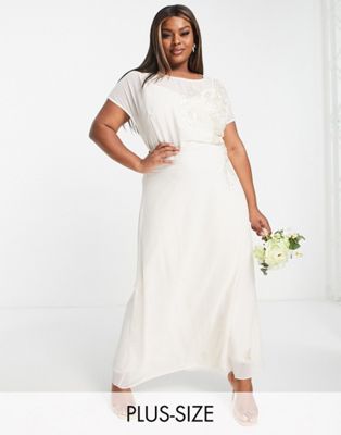 Hope & Ivy Plus Bridal tie back embroidered maxi dress in ivory Hope & Ivy Plus