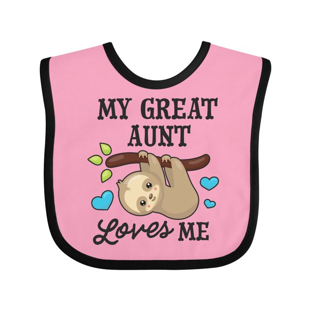 Inktastic My Great Aunt Loves Me with Sloth and Hearts Boys or Girls Baby Bib Inktastic