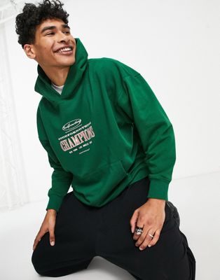 Good For Nothing oversized pullover hoodie in green with champions print Good For Nothing