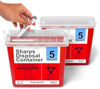 Sharps Container for Home Use and Professional - 5 Quart (2 Pack) Large Sharps Container, Needle Disposal Containers, Sharp Containers for Needles with Touch Free Rotating Lid Shop Square