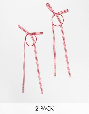 ASOS DESIGN pack of 2 hair elastics with bow detail in gingham ASOS DESIGN