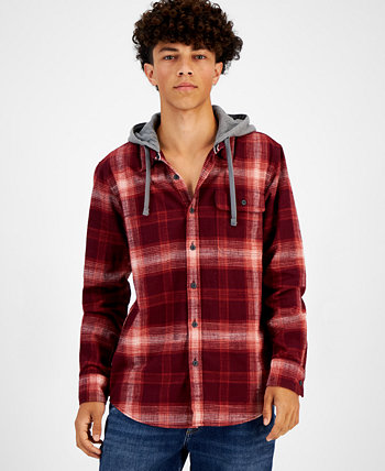 Men's Andrew Plaid Hooded Flannel Shirt, Created for Macy's Sun & Stone