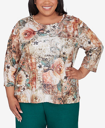 Женская Блузка Alfred Dunner Plus Size Emerald Isle Center Lace Floral Print Alfred Dunner