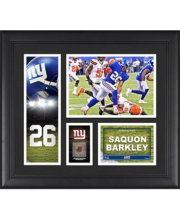 Коллаж игрока Saquon Barkley New York Giants размером 15 x 17 дюймов в рамке с куском использованного в игре мяча Fanatics Authentic