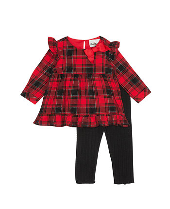 Toddler Girls Plaid Ruffled Top and Solid Leggings Rare Editions