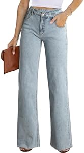 Astylish Womens Baggy Wide Leg Casual Jeans Crossover Waisted Stretchy Boyfriend Y2K Denim Pants Astylish