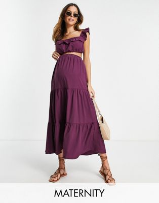 Fashion Union Exclusive maternity tiered beach skirt in purple - part of a set Fashion Union Maternity