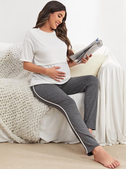 для беременных Домашний комплект с брюками и топом для кормления SHEIN