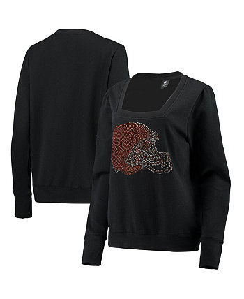 Women's Black Cleveland Browns Winners Square Neck Pullover Sweatshirt Cuce