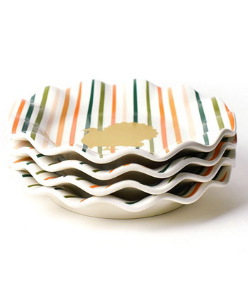 Салатная тарелка с рюшами в полоску из индейки, набор из 4 предметов, сервиз на 4 персоны Coton Colors