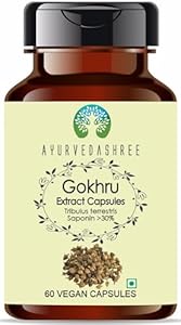 Gokhru Extract 500mg - 60 Vegetarian Capsules|Tribulus Terrestris| All Natural | 100% Vegan | Gluten-Free | GMP Certified AYURVEDASHREE