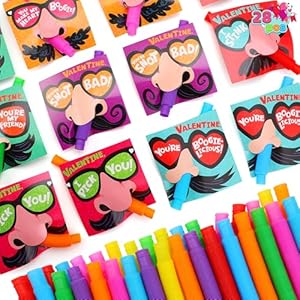 JOYIN 28 Packs Nose Picking Valentines Cards with Pop Tubes, Pop Tubes with Valentines Day Gift Cards Set for Kids, Stretchy Stress Relief Fidget Toys for Kids Party Favors Classroom Gifts Joyin