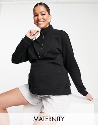 Cotton:On Maternity zip front ribbed fleece in black Cotton:On Maternity