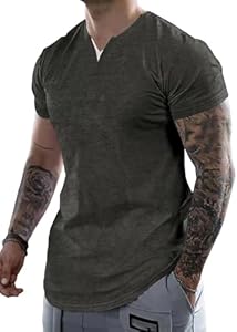 Mens Henley Shirts Short Sleeve Summer Casual V Neck Cotton Tee Shirts Dokotoo Men