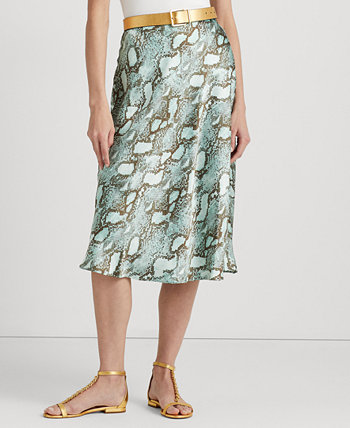 Женская атласная юбка-трапеция из шармеза со змеиным принтом Ralph Lauren