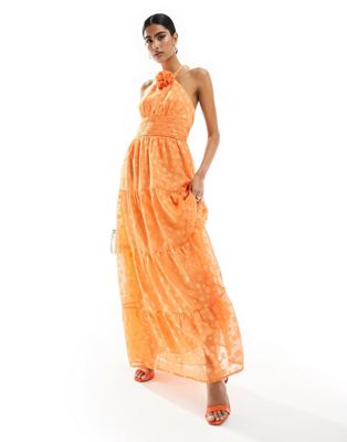 Maya halterneck maxi dress with corsage detail in orange  Maya