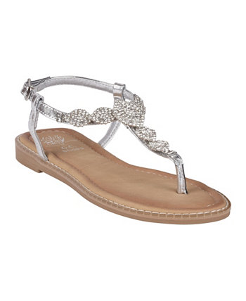 Женские сандалии Cali на плоской подошве с Т-образным ремешком и пряжкой на пятке, украшенные драгоценными камнями GC Shoes