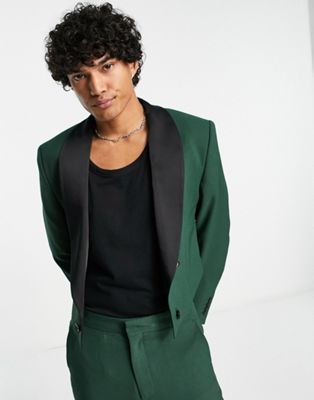 Зеленый укороченный пиджак с контрастными атласными лацканами ASOS DESIGN ASOS DESIGN