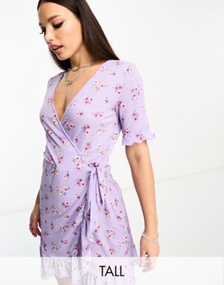 Эксклюзивное чайное платье мини с запахом сиреневого цвета с винтажным цветочным принтом JDY Tall JDY Tall