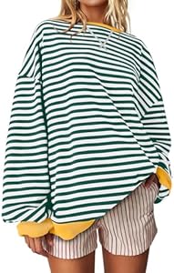 UEU Women Oversized Striped Crewneck Sweatshirt Long Sleeve Color Block Pullover Tops Casual Loose Workout Shirt UEU