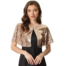 Sequin Shrug Bolero For Women's Flared Sleeve Crop Sparkly Glitter Jackets ALLEGRA K