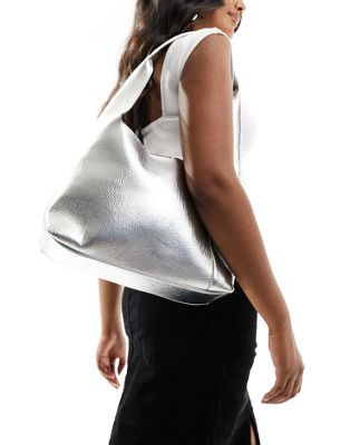 Гламурная сумка-тоут из полиуретана серебристого металлика GLAMOROUS