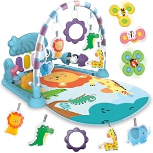 Baby Gyms Play Mats, Tummy Time Mat Toys, Infant Play Mat and Activity Gym, Baby Play Piano Gym Mat, Play Mats for Babies Newborns and Toddlers, Baby Activity Mat Toys 0-3-6-12 Months (Green) Joryuek