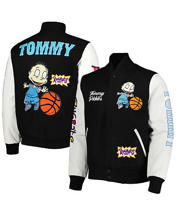 Мужская черно-белая университетская куртка Rugrats Tommy Basketball с молнией во всю длину Freeze Max