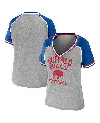 Женская футболка цвета реглан с v-образным вырезом размера плюс, серо-хизеровый цвет Buffalo Bills WEAR by Erin Andrews