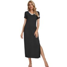 Womens Sleepwear Long Pajama Dress with Side Slit Nightshirt Lounge Nightgown ALLEGRA K