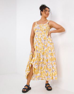 Simply Be tiered sundress in yellow floral Simply Be