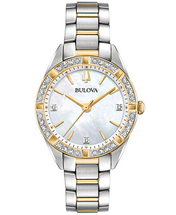 Women's Sutton Diamond (1/10 ct. t.w.) Two-Tone Stainless Steel Bracelet Watch 32.5mm Bulova