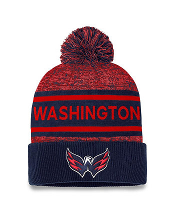Men's Navy, Red Washington Capitals Authentic Pro Cuffed Knit Hat with Pom Fanatics