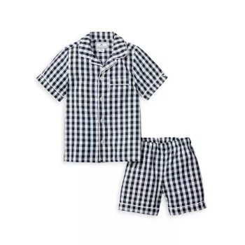 Детские, маленькие мальчики и amp; Двухкомпонентная рубашка Mo в клетку для мальчиков и amp; Комплект шорт Petite Plume