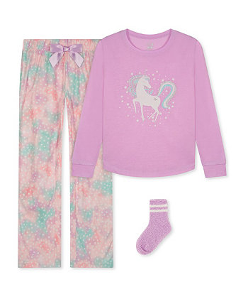 Little Girls Long Sleeve Top, Pajama and Socks, 3 Piece Set Max & Olivia