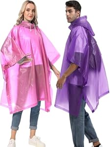 2-Pack Reusable Rain Ponchos for Adults, HOOMBOOM Raincoats Emergency Survival for Women/Men Hood and Drawstring Hoomboom