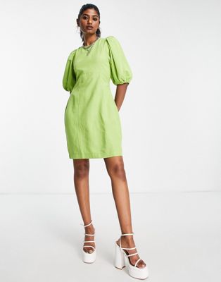 Зеленое структурированное мини-платье с объемными рукавами Envii Envii