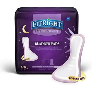 FitRight Overnight Bladder Control Pads, Maximum Absorbency, Nighttime Incontinence Protection, 8.5" x 16", 24 Per Bag (144 Total) FitRight