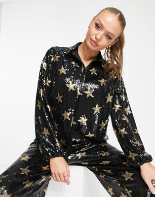 Twisted Wunder oversized shirt in sequin star print - part of a set Twisted Wunder