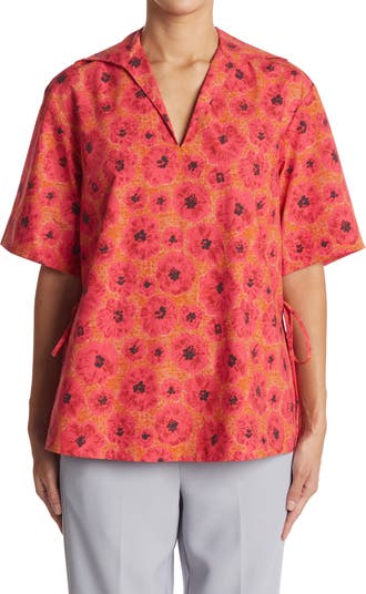 Блуза с завязками по бокам и цветочным узором с перекрестными штрихами Jason Wu