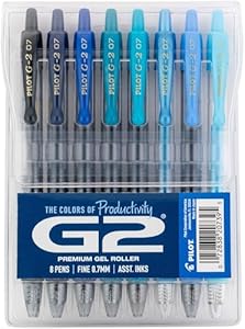 PILOT, G2 Premium Gel Roller Pens, G2 Boost Blues Pack, The Colors of Productivity, 8 Pack Pouch, Fine Point 0.7 mm, Assorted Pilot