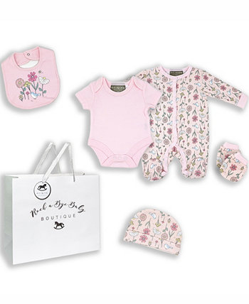Baby Girls Birdy Floral Layette Gift в сетчатом мешочке, набор из 5 предметов Rock-A-Bye Baby Boutique