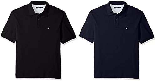 Nautica Men's Classic Fit Short Sleeve Solid Soft Cotton Polo Shirt, True Black/Navy (2 Pack), 4X Nautica