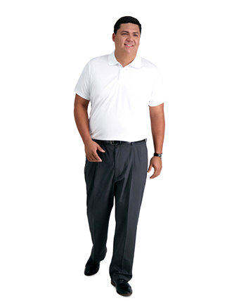 Мужские брюки цвета хаки классического кроя со складками для больших и высоких без железа HAGGAR