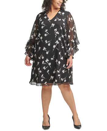 Шифоновое платье прямого кроя больших размеров с V-образным вырезом и принтом Calvin Klein